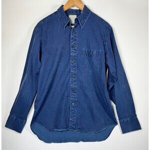 Billy Reid Shirt Mens Medium Blue Chambray Cotton Geometric Button Down Italy
